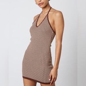 Lilyful Chocolate Backless Knitted Halter Mini Dress Size L